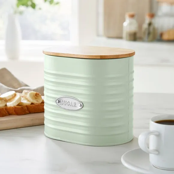 Metal Sugar Canister with Badge - Sage, Steel image