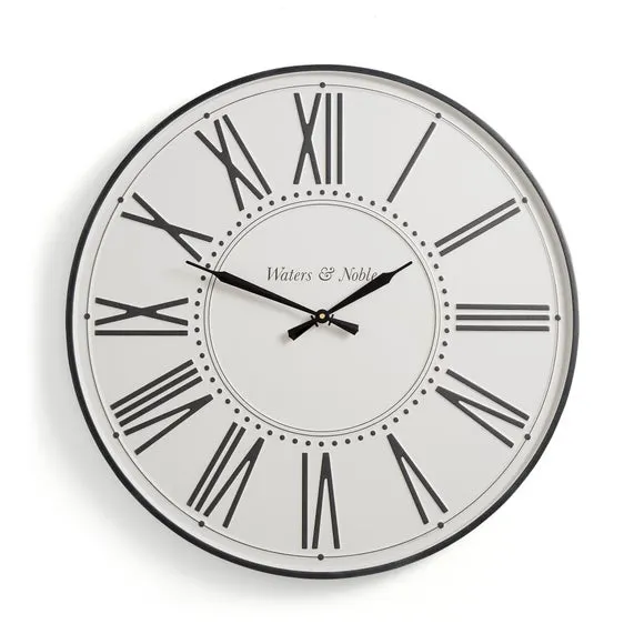 Metal Wall Clock with Roman Numerals - Cream