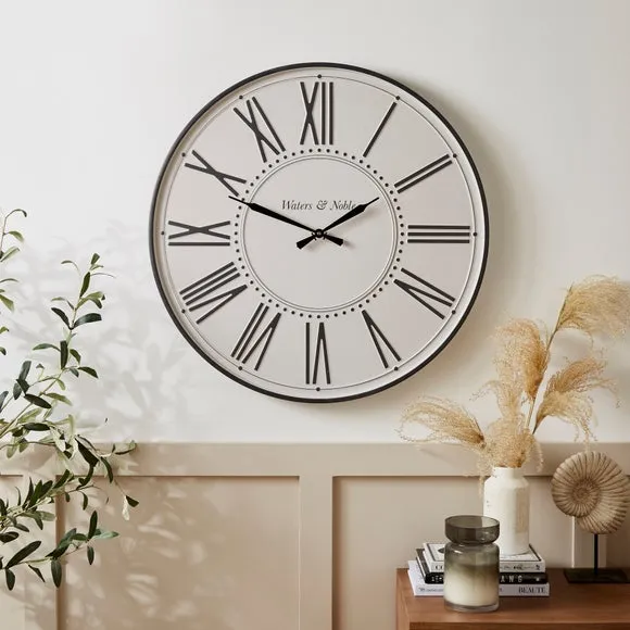 Metal Wall Clock with Roman Numerals - Cream image