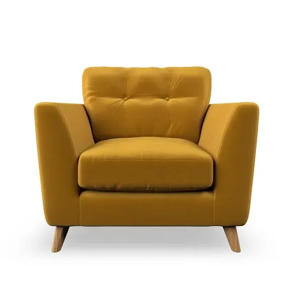 Mid-Century Armchair with Button Details - Amber