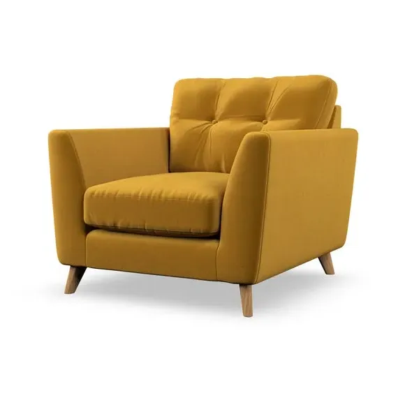 Mid-Century Armchair with Button Details - Amber