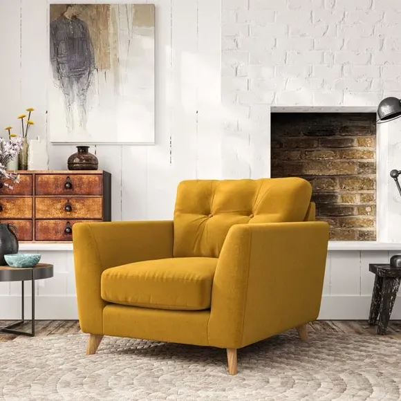 Mid-Century Armchair with Button Details - Amber image