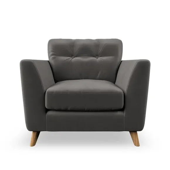 Mid-Century Armchair with Button Details - Charcoal