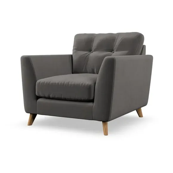 Mid-Century Armchair with Button Details - Charcoal