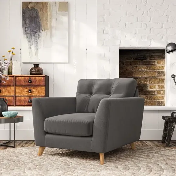 Mid-Century Armchair with Button Details - Charcoal