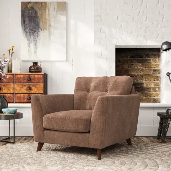 Mid-Century Armchair with Button Details - Clay
