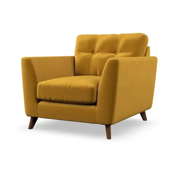 Mid-Century Armchair with Button Details - Gold
