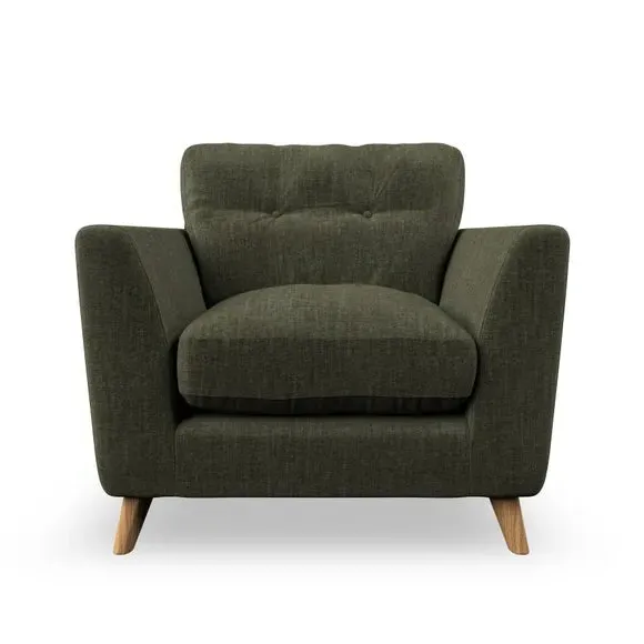 Mid-Century Armchair with Button Details - Green