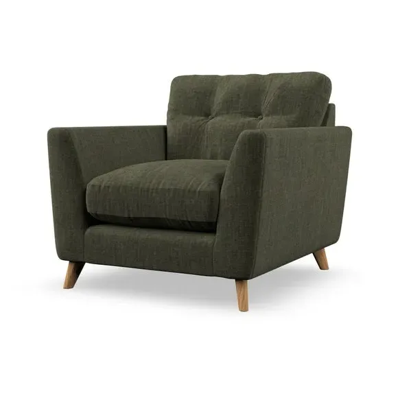 Mid-Century Armchair with Button Details - Green