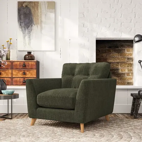 Mid-Century Armchair with Button Details - Green