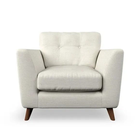 Mid-Century Armchair with Button Details - Ivory