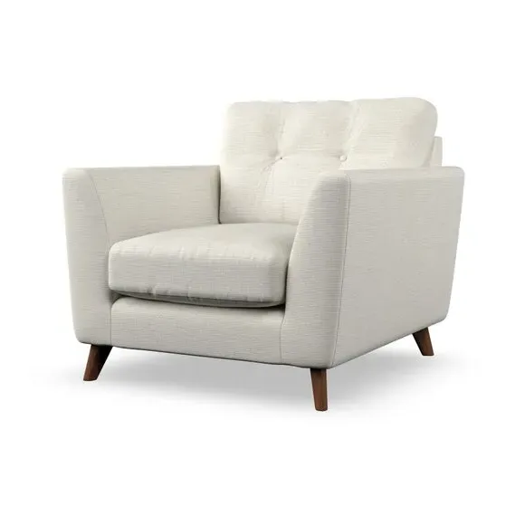 Mid-Century Armchair with Button Details - Ivory