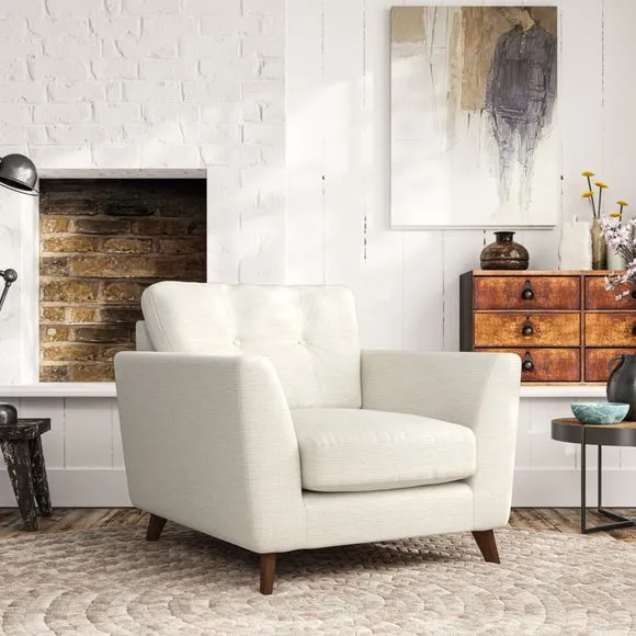 Mid-Century Armchair with Button Details - Ivory