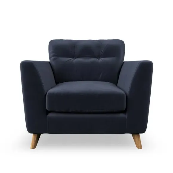 Mid-Century Armchair with Button Details - Navy