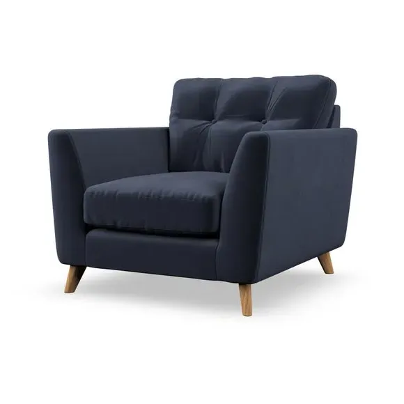 Mid-Century Armchair with Button Details - Navy