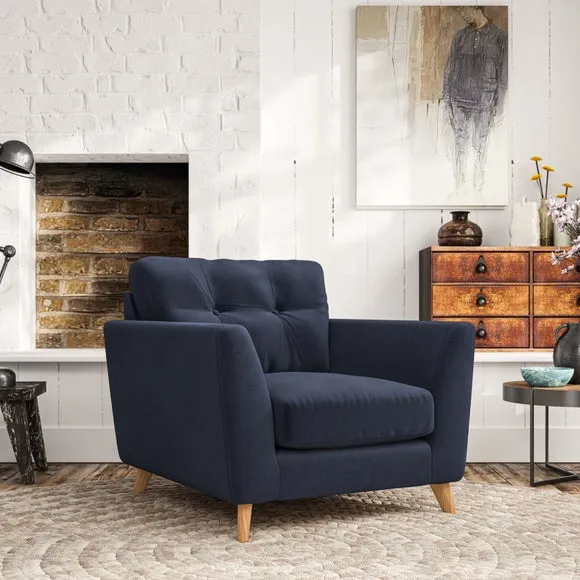 Mid-Century Armchair with Button Details - Navy