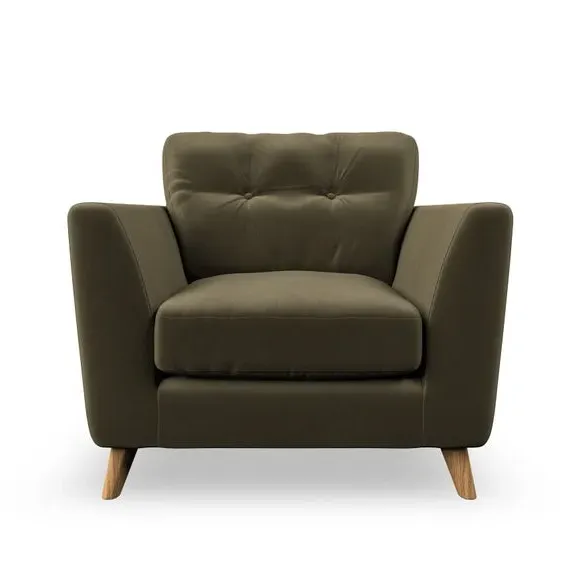 Mid-Century Armchair with Button Details - Olive