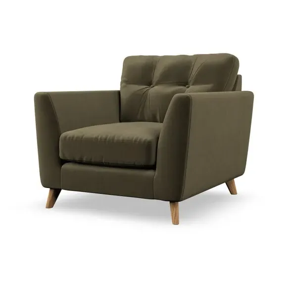 Mid-Century Armchair with Button Details - Olive