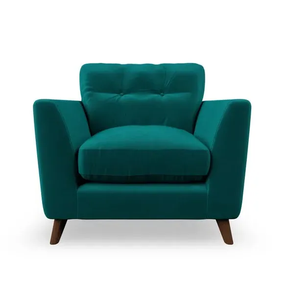 Mid-Century Armchair with Button Details - Peacock