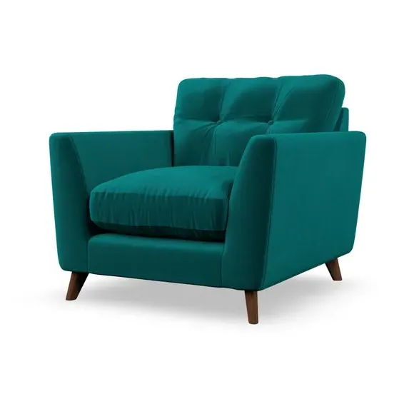Mid-Century Armchair with Button Details - Peacock