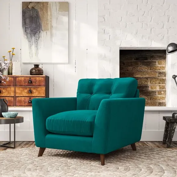 Mid-Century Armchair with Button Details - Peacock
