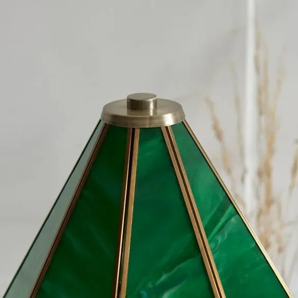 Mid Century Table Lamp with Pull Chain - Green, Glass