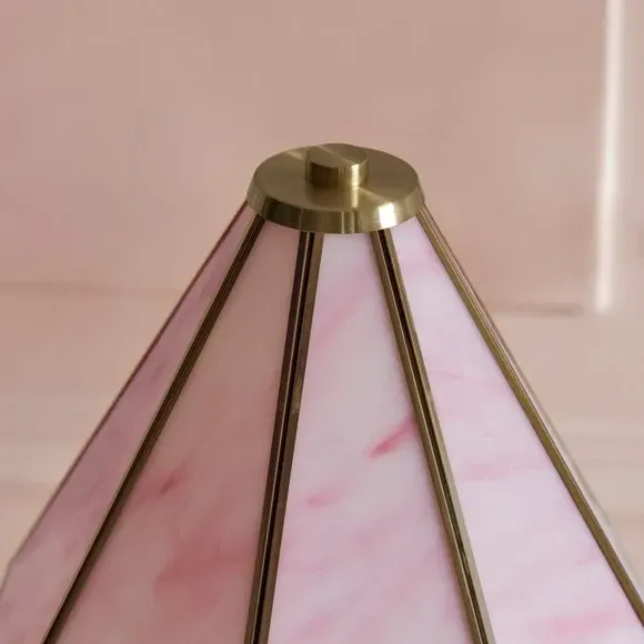Mid Century Table Lamp with Pull Chain - Pink, Glass