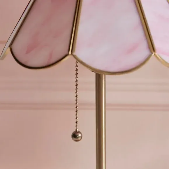 Mid Century Table Lamp with Pull Chain - Pink, Glass