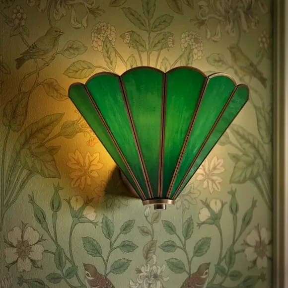 Mid Century Wall Light Scalloped - Green, Glass