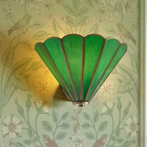 Mid Century Wall Light Scalloped - Green, Glass image