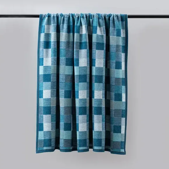Mini Check Throw Blanket - Blue, Cotton Mix