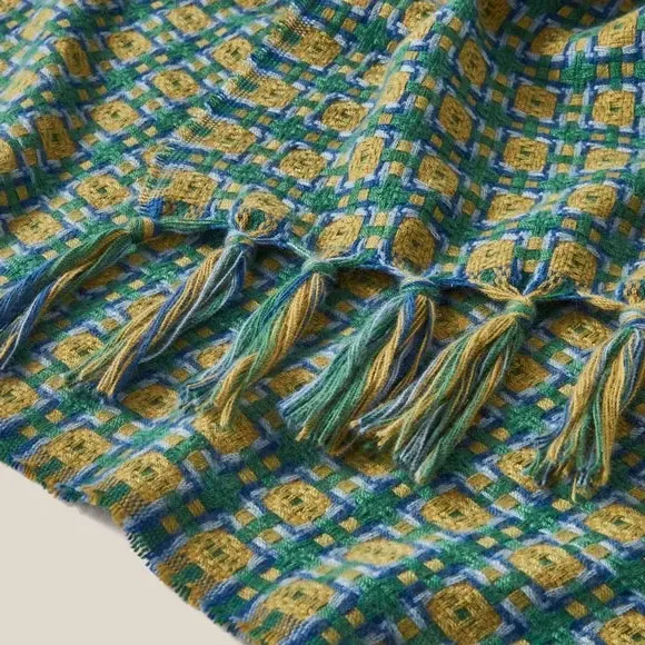 Mini Plaid Throw Blanket with Tassels - Blue