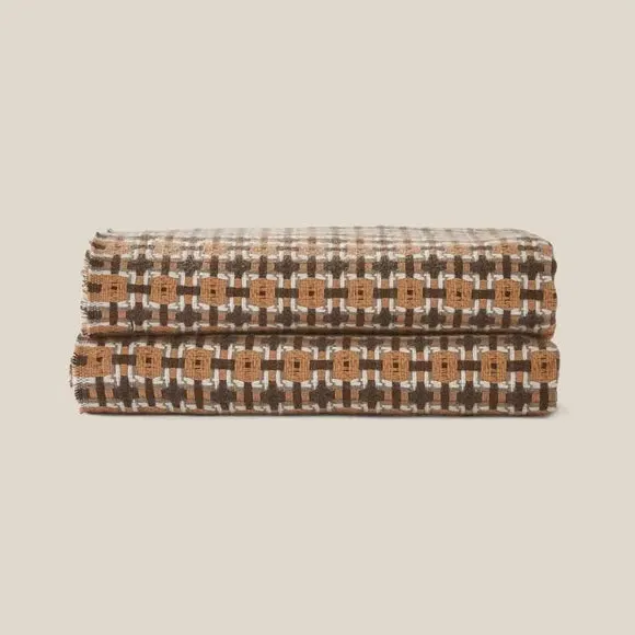 Mini Plaid Throw Blanket with Tassels - Brown
