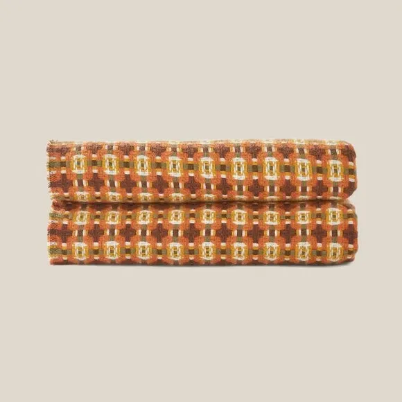 Mini Plaid Throw Blanket with Tassels - Orange