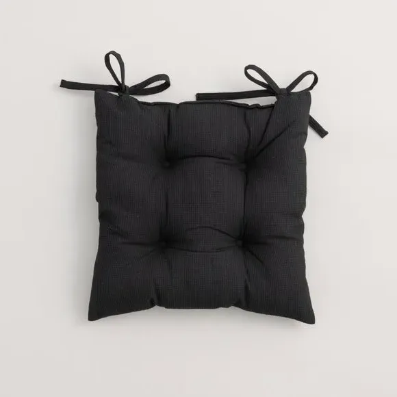 Mini Waffle Seat Pad with Ties - Black