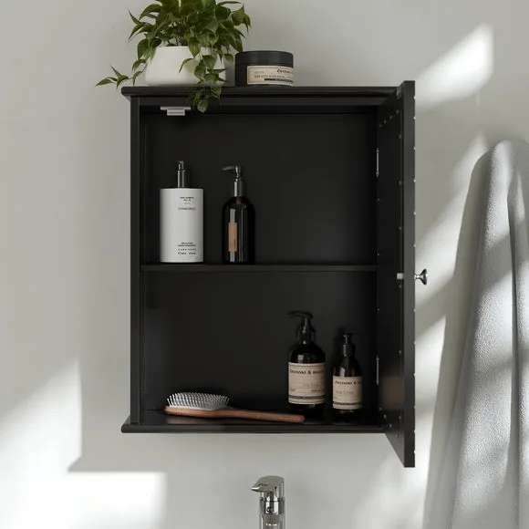 Mirror Cabinet with Shelf - Black, MDF
