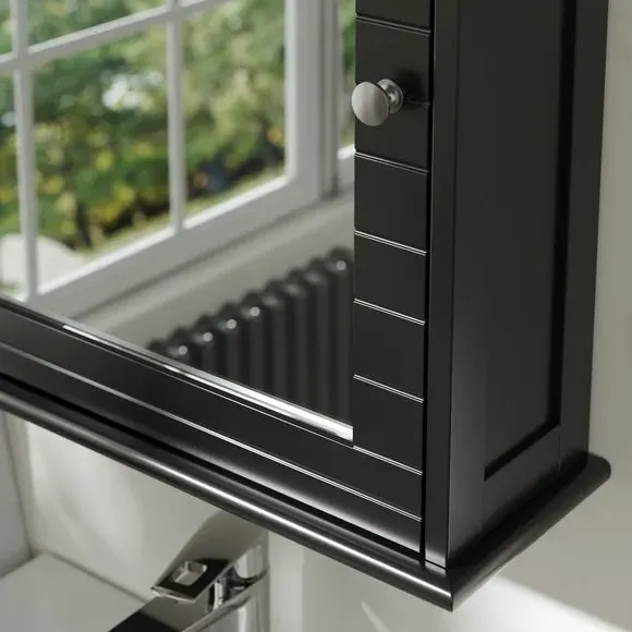 Mirror Cabinet with Shelf - Black, MDF