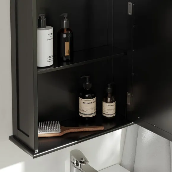Mirror Cabinet with Shelf - Black, MDF