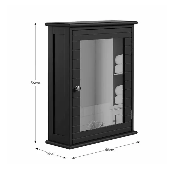 Mirror Cabinet with Shelf - Black, MDF