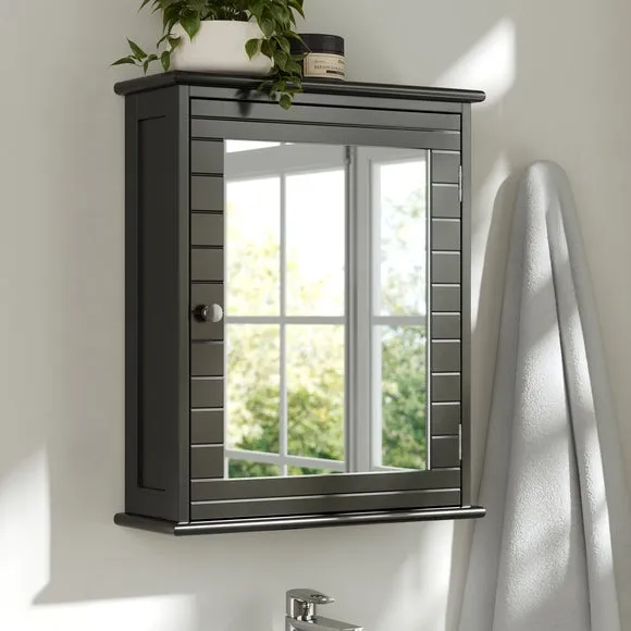 Mirror Cabinet with Shelf - Black, MDF image