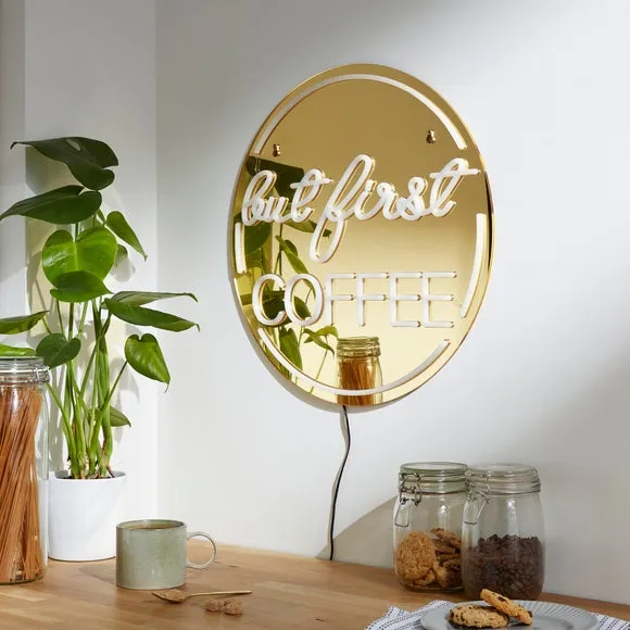 Mirrored Neon Sign Coffee Quote - Gold, LED image