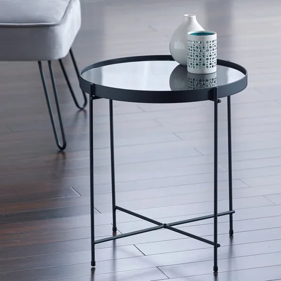 Mirrored Side Table - Black, Glass image
