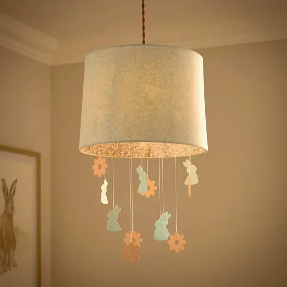 Mobile Lamp Shade with Bunny Pattern - Blue, Polyester