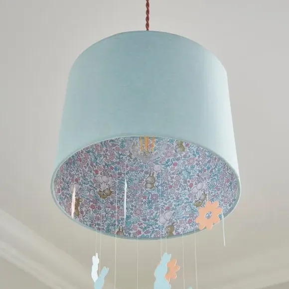 Mobile Lamp Shade with Bunny Pattern - Blue, Polyester