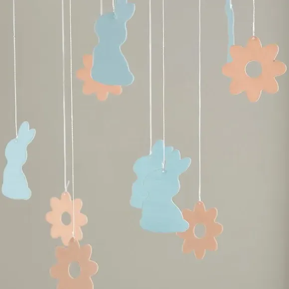 Mobile Lamp Shade with Bunny Pattern - Blue, Polyester