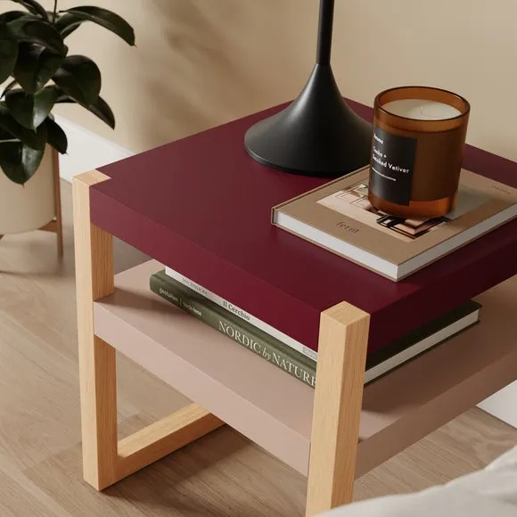 Modern Bedside Table with Shelf - Burgundy