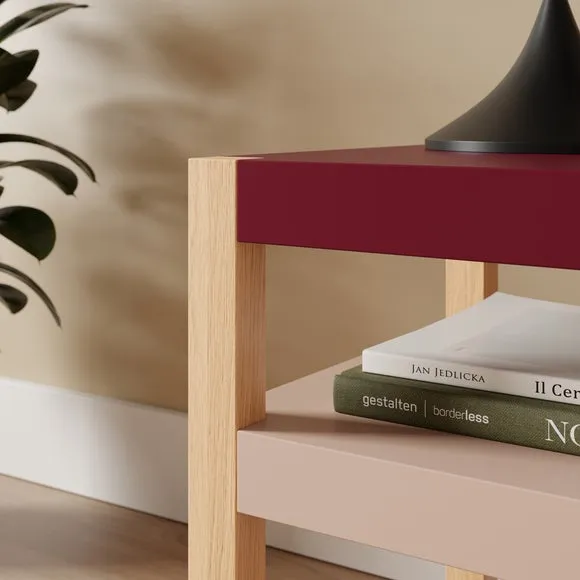Modern Bedside Table with Shelf - Burgundy
