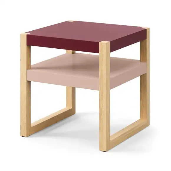 Modern Bedside Table with Shelf - Burgundy