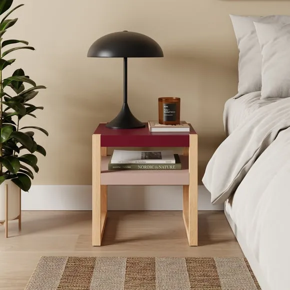 Modern Bedside Table with Shelf - Burgundy image