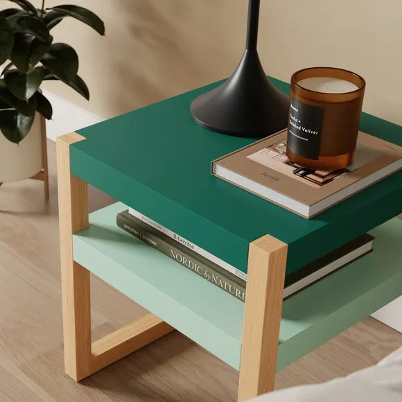 Modern Bedside Table with Shelf - Green